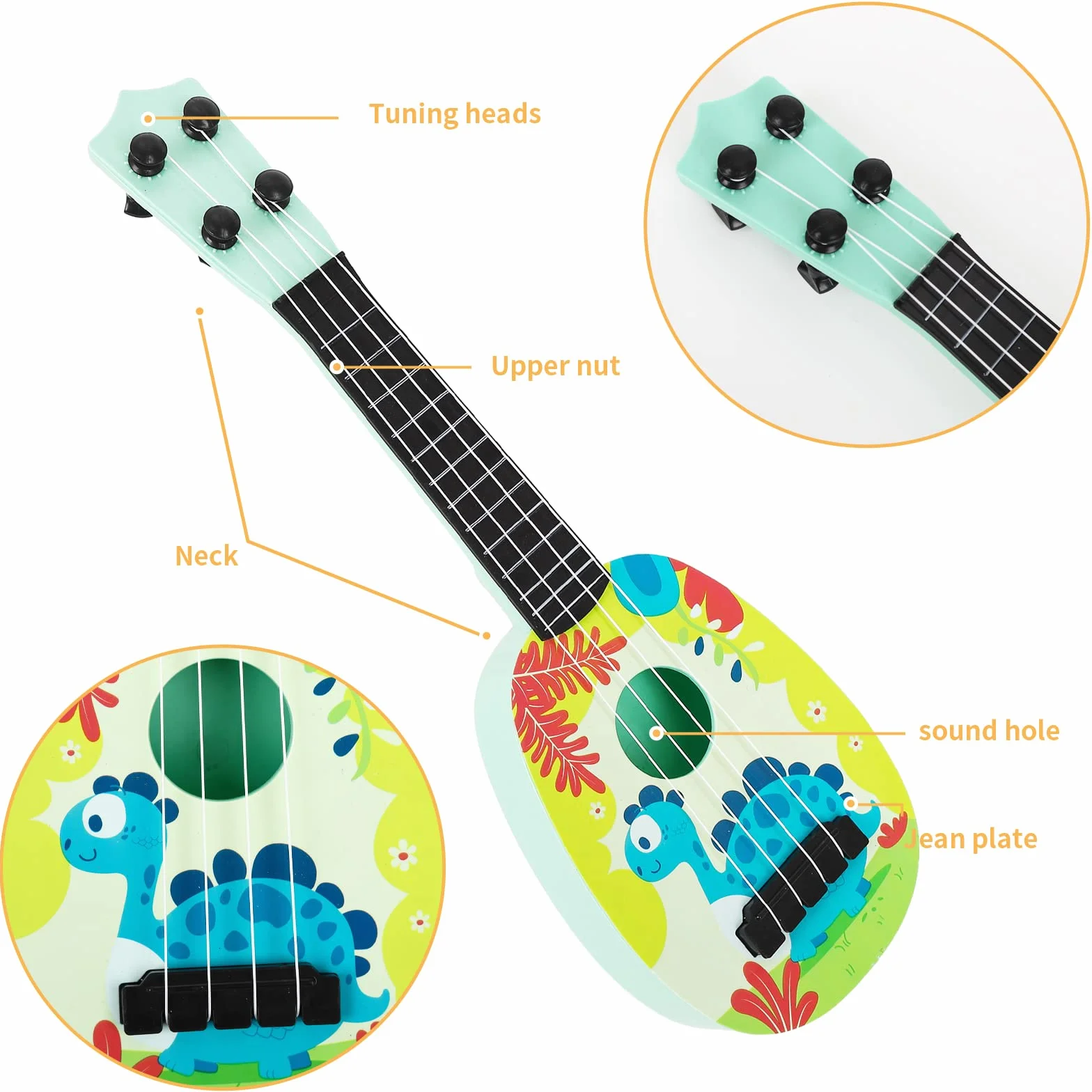 37cm Giocattolo per Chitarra Ukulele per Bambini con 4 Corde Regolabili,Giocattoli Educativi di Apprendimento Mini Chitarra per Bambini Principianti Ragazzi Ragazze Regalo (Style-B)
