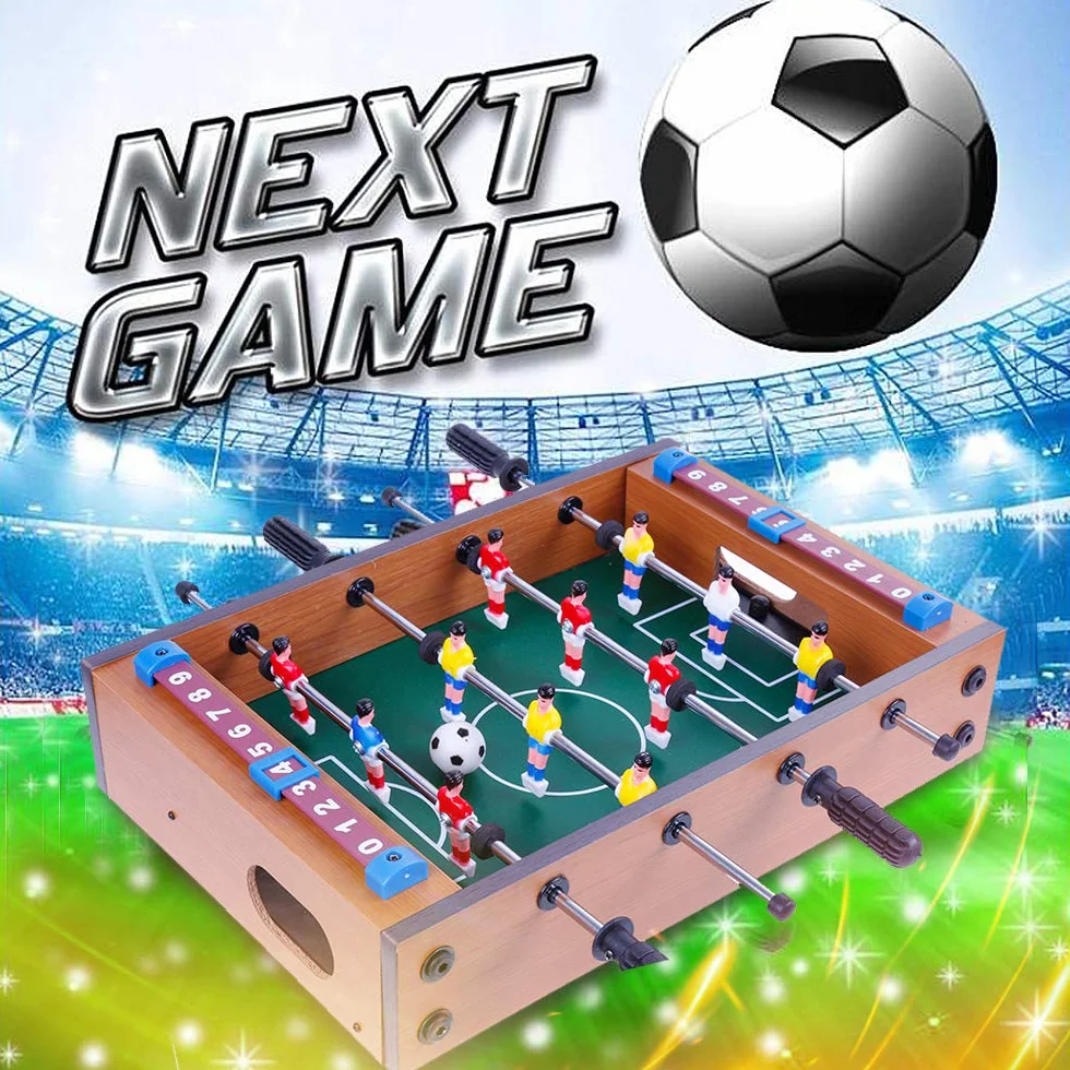 GOLDGE Calcetto da Tavolo, Calcetto Multigioco, Biliardino Calcio Balilla per Bambini e Adulti con 4 Palloni da Calcio, 34.5 * 23 * 8 cm, Legno, Multicolore