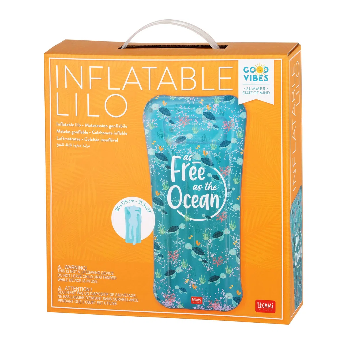 Legami - Materassino gonfiabile, con Glitter, 2 Camere d'aria, Include toppa, 80x175 cm, Tema Sea turtle