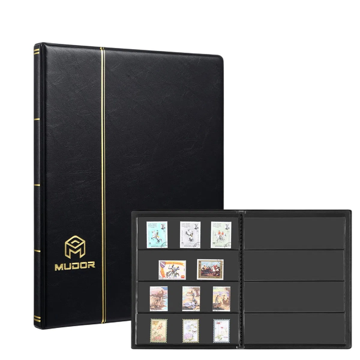 Album per francobolli, 4 righe 80 bustine Libro da collezione per filatelisti, 10 fogli Stockbook, Nero (4 righe)