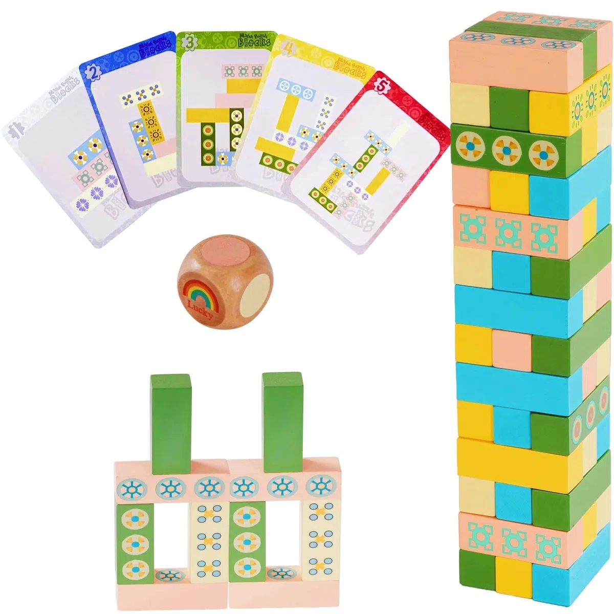 Gioco in Legno Tumble Tower per Bambini e Adulti – Gioco da Tavolo Divertente e Veloce per una Serata in Famiglia, Sfida di Abbinamento con Blocchi da Costruzione per Giochi da Festa o in Classe