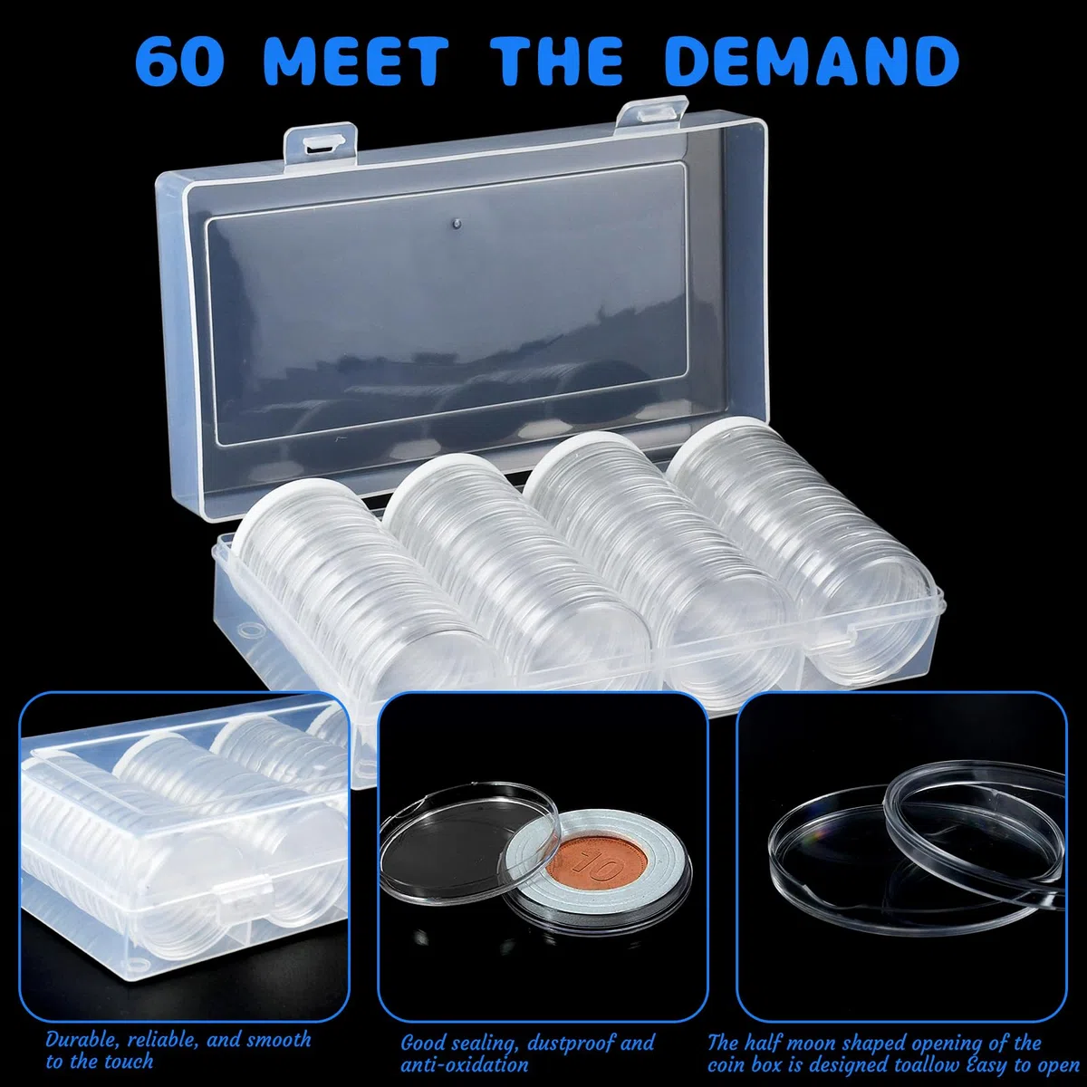 Capsule Monete 2 Euro,Porta Monete da Collezione,40 mm Capsule per Monetes,Coin Capsules con 60 Guarnizione in Schiuma,Clear Plastic Coin Collection,8 Misure (17/20/25/27/30/33/38/40mm)