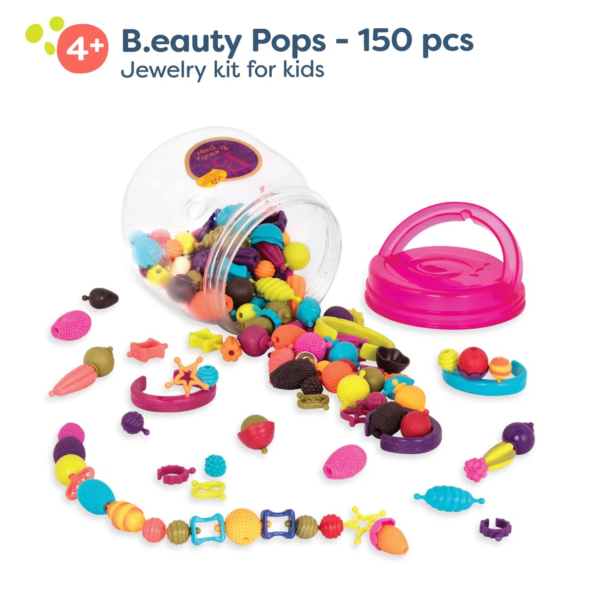 B. toys - B.eauty Pops - 150 pezzi - Kit di gioielli per bambini - 150 perline a scatto - Set di gioielli fai da te - Collane, bracciali, anelli - 4 anni +