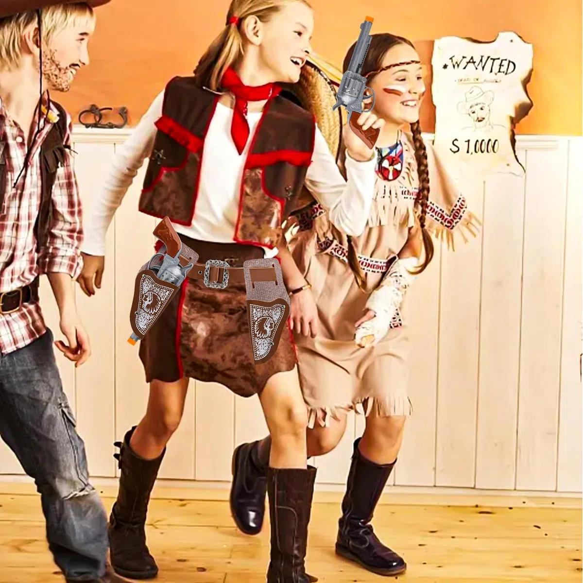 Cowboy Pistola 6 Set da Pistola Giocattolo Cowboy Plastica Accessori Cowboy Saccessori Costumecowboy con Fondina e Cintura per Carnevale Halloween