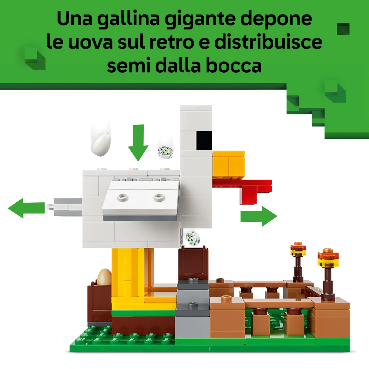 LEGO Minecraft Fattoria di Galline - Giocattolo da Costruire con Minifigure di un Fan della Gallina, Mob di un Baby Zombie e di una Volpe - Regalo per Gamer, Bambini e Bambine da 7 Anni in su - 21585
