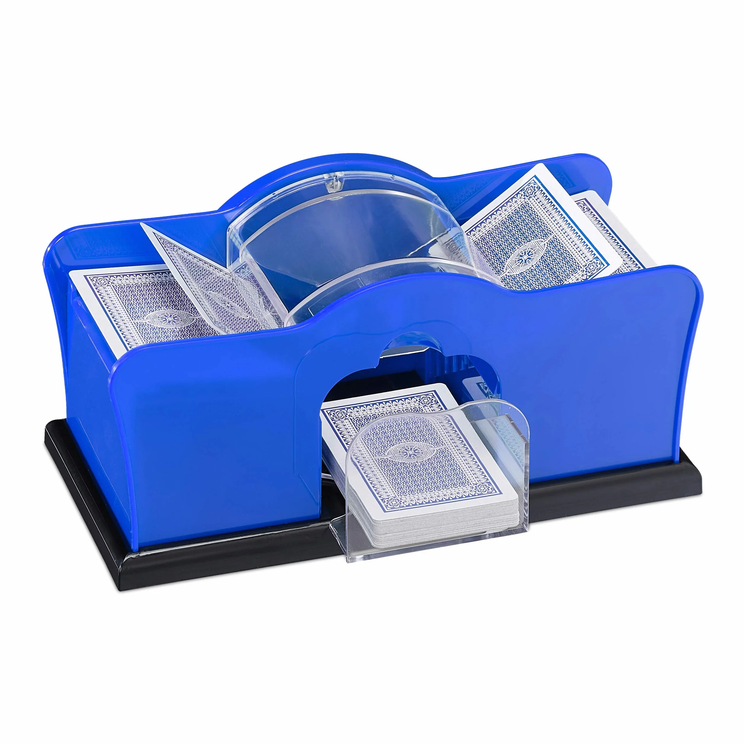 Relaxdays Shuffler - Mescolatore di Carte Unisex, per Adulti, 2 mazzi con manovella, per Carte da Gioco Fino a 91 mm, in plastica