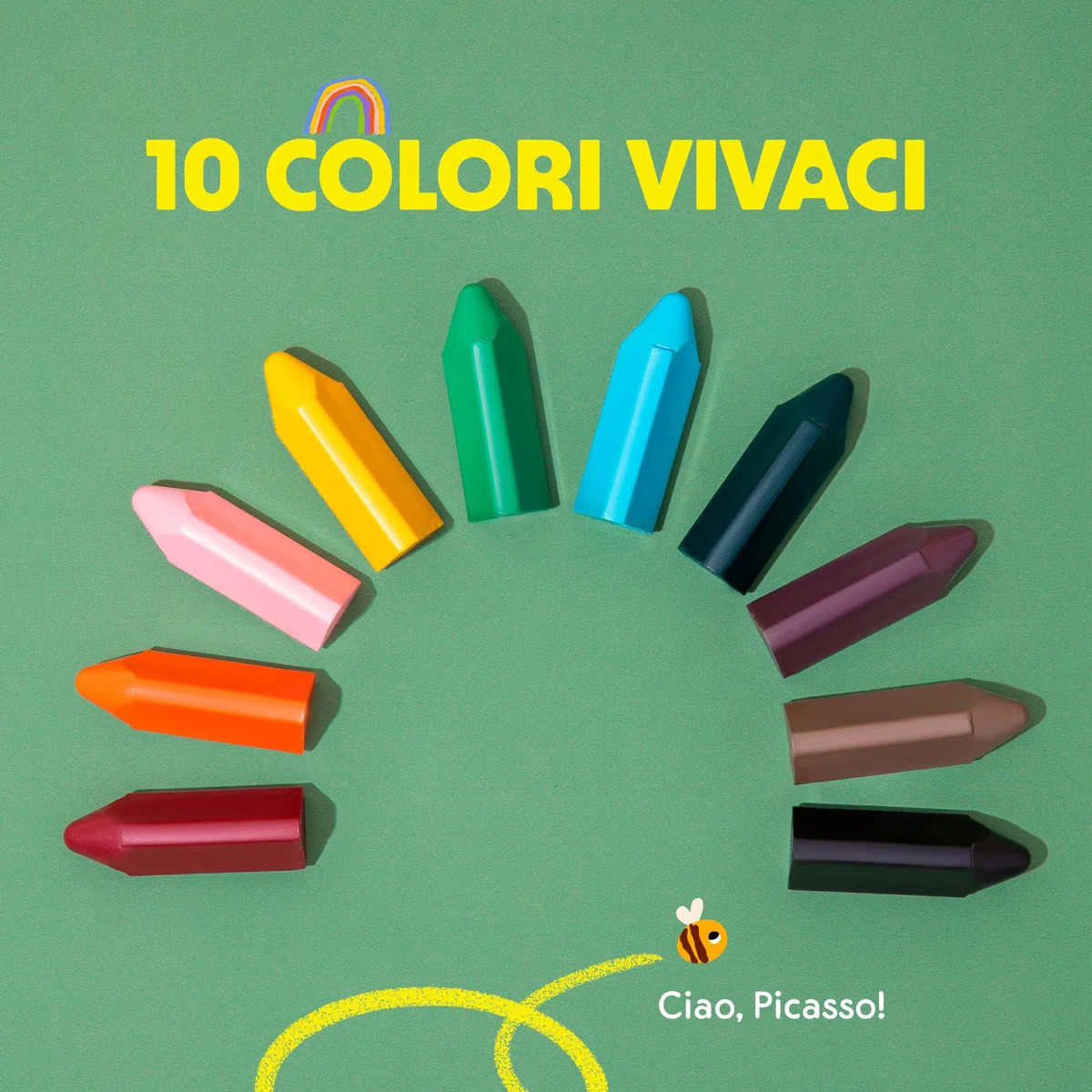 Honeysticks Pastelli a Cera d'Api - Pastelli Triangolari per Bambini Presa Facile - Per Mobilità Mani di Bebè e Bambini - Pastelli Atossici Realizzati a Mano in Nuova Zelanda - Set da 10