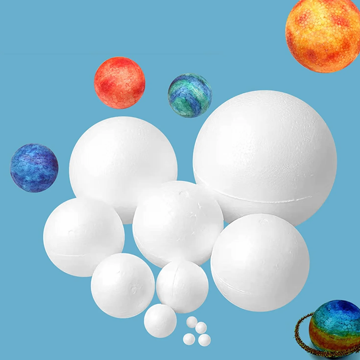 Solar System Modell Kit per Bambini con 14 Palline in Schiuma, 12 Bastoncini di Bambù, 12 Pigmenti Colorati, per Progetti Scolastici e Proprio Sistema Solare