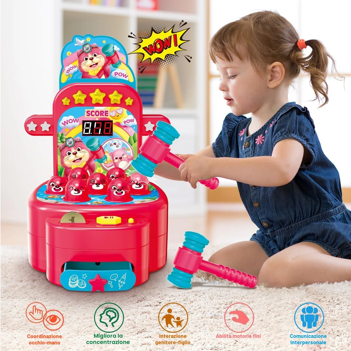 VATOS Giocattolo Martello, Mini Gioco elettronico Arcade, Gioco con 2 martelli, Gioco interattivo per Lo Sviluppo educativo per Bambini e Ragazzi di età 3 4 5 6 Anni