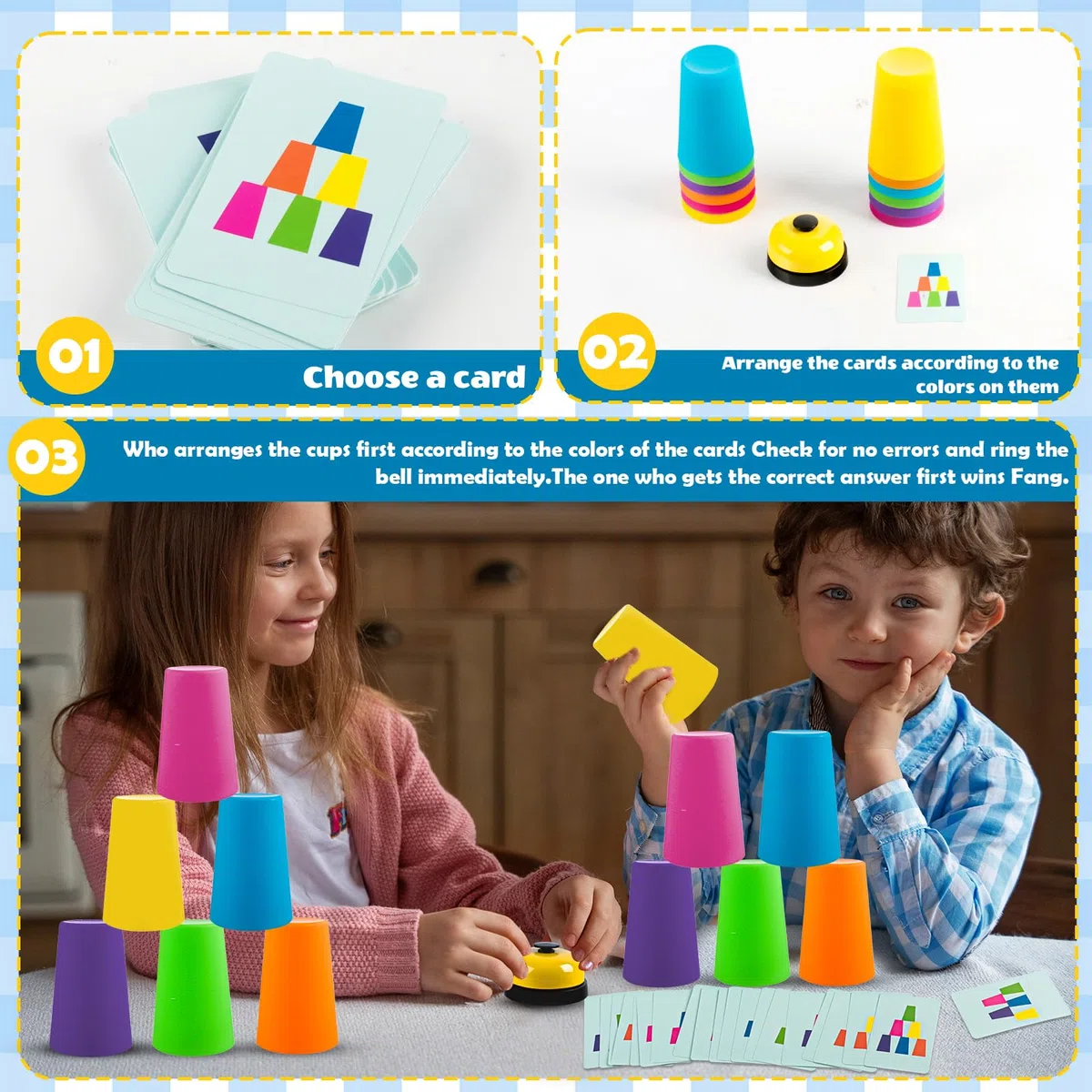 Set di 12 Tazze Sportive Velocità, 50 Carte e 1 Campanella: Gioco di Lancio per Bambini e Adulti, Impilabili, Tazze di Allenamento, Giocattolo per Feste