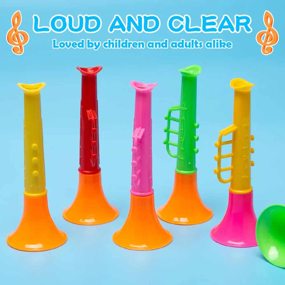 25 Pezzi Trombe Plastica Trombetta Giocattolo Bambini Vuvuzela Portatile Giocattolo Tromba Strumenti Musicali Bambini Mini Tromba Produttori di Rumore Trombetta per bambini, Colorato, 10*3.8cm