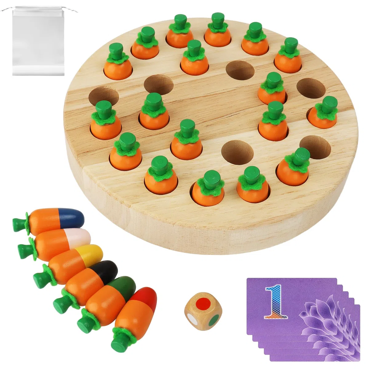 JOYBOY Scacchi di Legno Carota Memoria, Giochi Montessori Superiore 3-8 Anni e Anziani, Educativo Giocattolo di Cognitiva del Colore e Allenamento Memoria, Regalo per Compleanni, la Festa dei Bambini