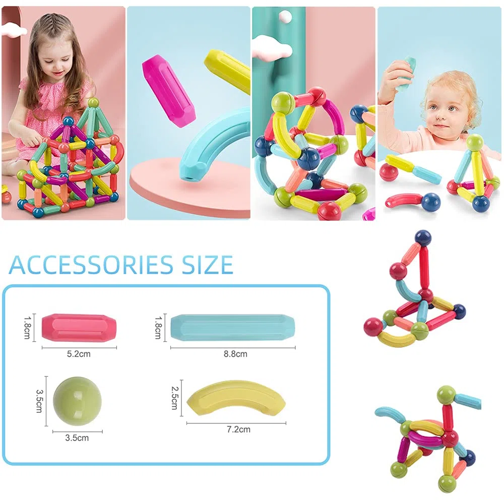 Ensemble de barres magnétiques, ensemble de blocs magnétiques, briques de construction, jouets empilables Stem pour enfants de 3 ans + (Coloré-42 PCS)