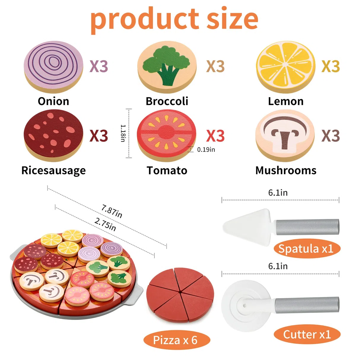 Pizza Giocattolo per Bambini,Accessori Cucina Giocattolo da Educativi Montessori, Gioco di Ruolo, Regalo Creativo Compleanno Giorno dei Bambini Pasqua Halloween Natale Ragazzi Ragazze 3+ Anni