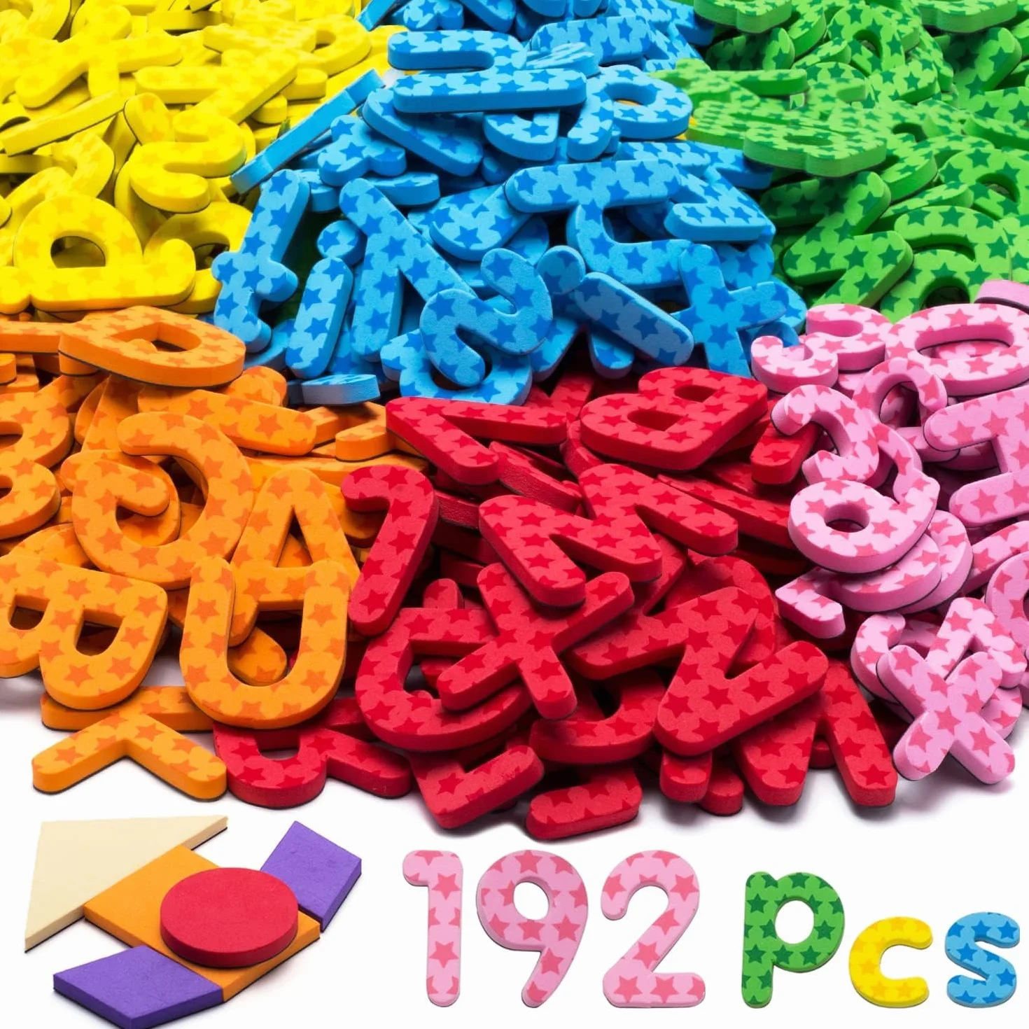 192 Pcs Lettere Magnetiche per Bambini Set in Schiuma con 9 Colori, Blocchi Modello & Simboli, Alfabetiere Bambini per Frigo, Regalo Natale/Compleanno in Età Prescolare, Lettere Didattico