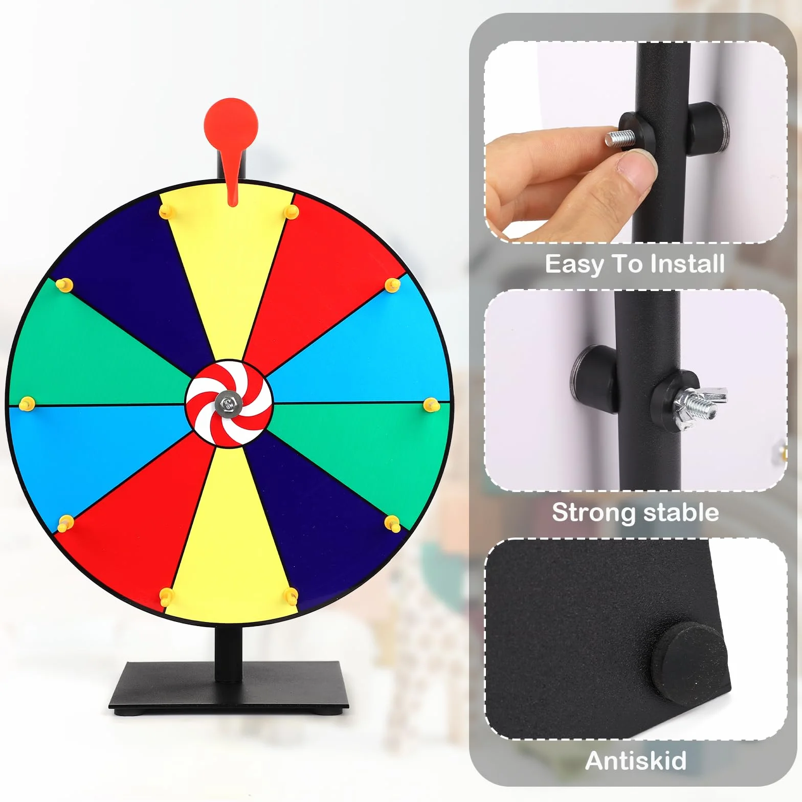 NQEUEPN Ruota dei Premi Che Gira, 10 Slot da Tavolo Ruota Fortuna con Supporto 30cm Ruota della Roulette con Cancellazione a Secco e Pennarello per Carnevali Fiere Gioco Win Fortune Spin