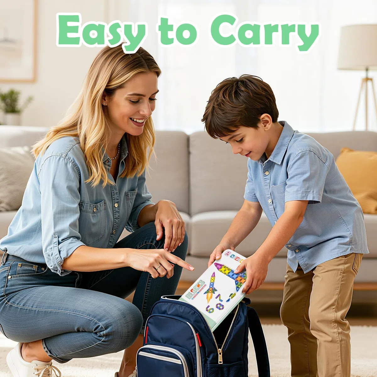 50 Pezzi Mini Costruzioni Magnetiche da Viaggio, Mini Piastrelle Magnetiche Bambini da Viaggio, Blocchi Magnetici per Bambini 3+ Anni, Giochi da Viaggio Regalo per Bambini 3+ Anni