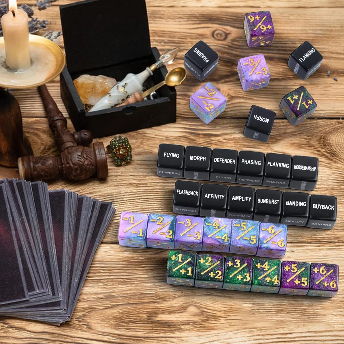 Set di 48 contatori dadi, D6, contatore per dadi Magic Dadi, compatibile con MTG, CCG, accessori per gioco di carte con sacchetto di immagazzinaggio