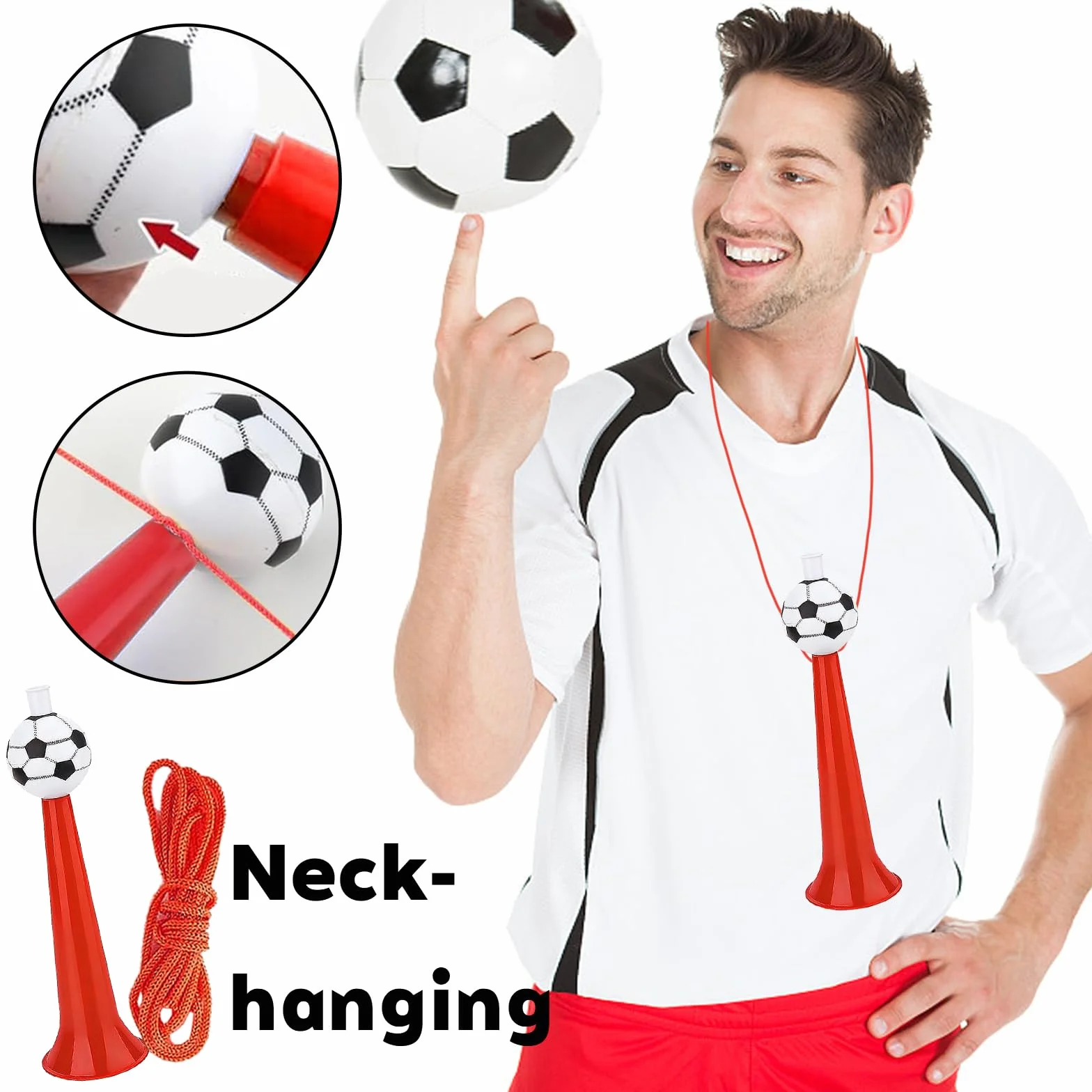 3 Vuvuzela a Forma di Pallone da Calcio con 6 Clap-main de football, corni da calcio, Trombe da Stadio per Eventi Sportivi, Tornei di Calcio, Basket trombette festa compleanno