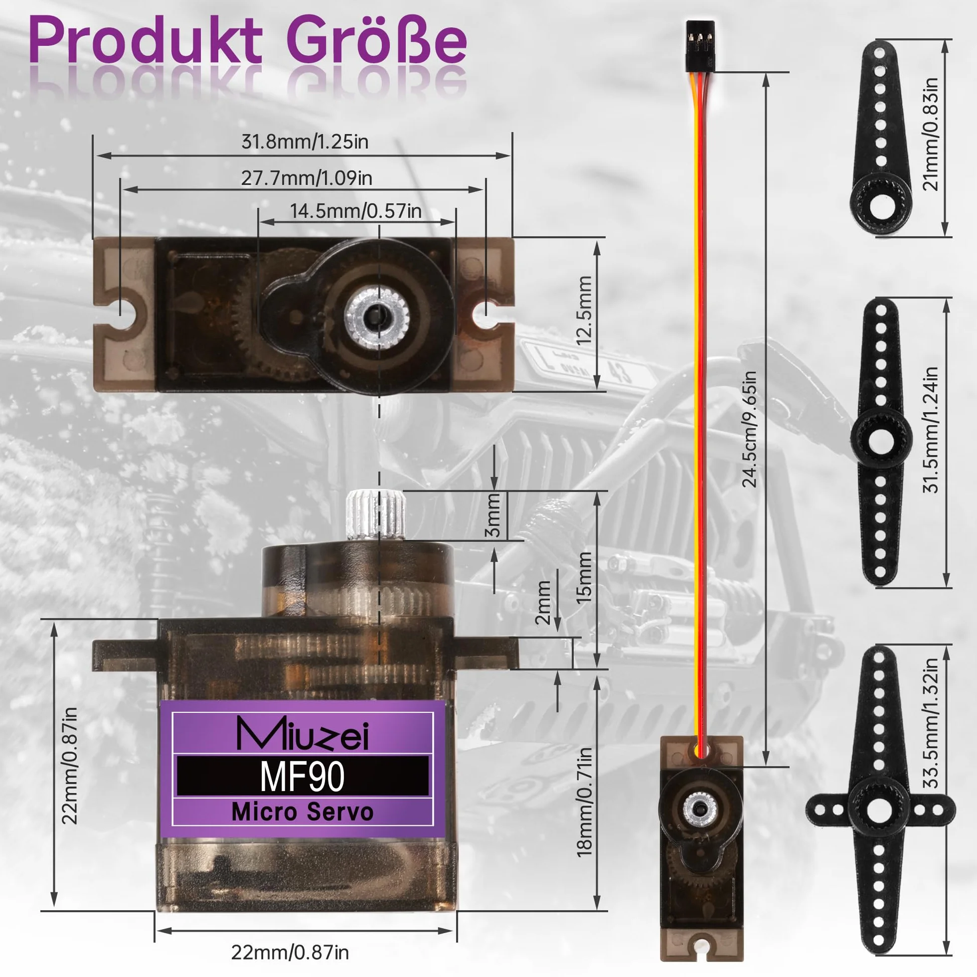 Miuzei Micro Servo Metal Gear 90 9G Rc Motore Sterzo per Arduino Set Elicottero, Auto 1/10 1/8 Robot Ala Rigida Elicottero, Modelli fai da te con Cavo Servo Horn (4 pezzi)