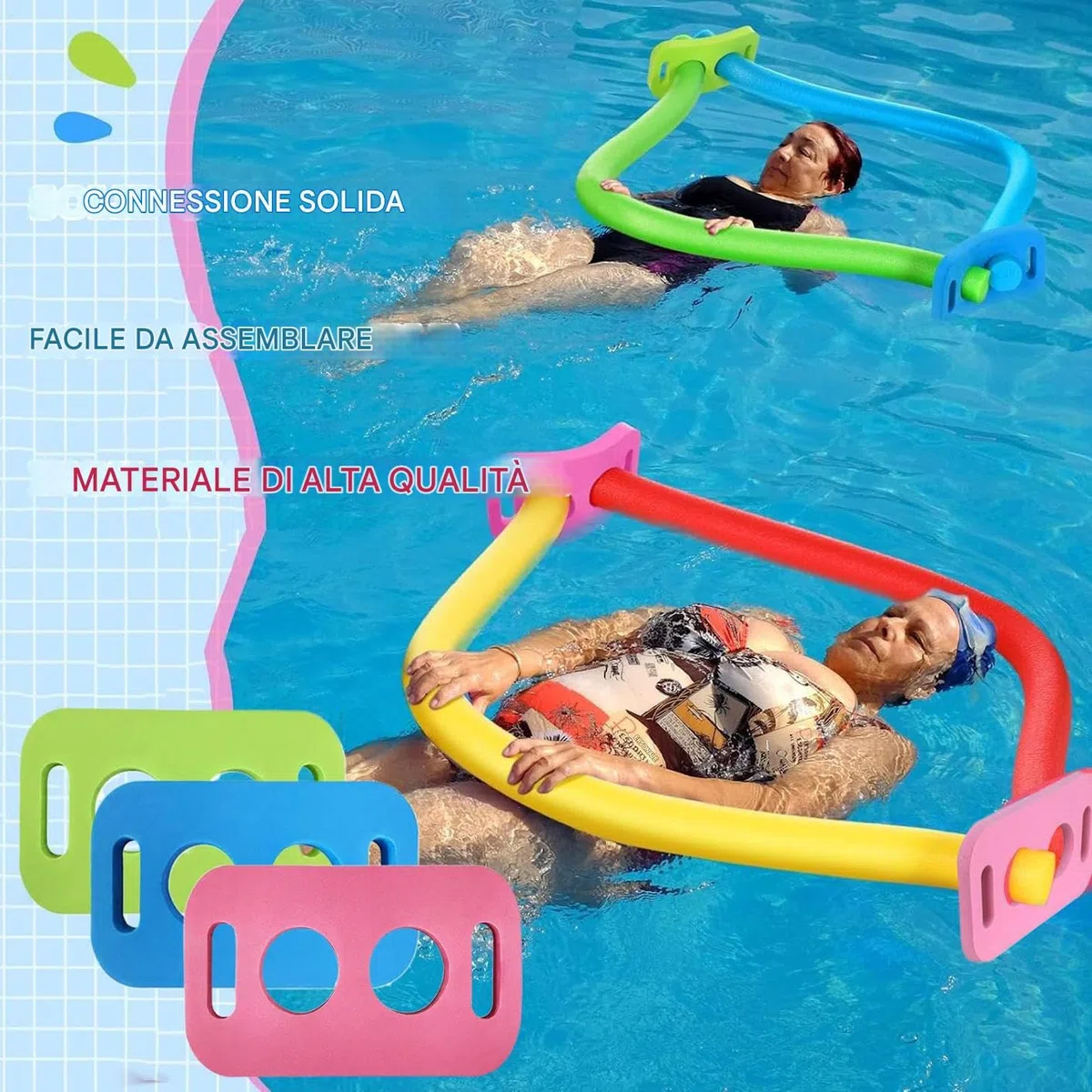 Connettore noodle per piscina, connettore noodle per nuotare - 3x Connettori a bastone da nuoto buchi,Accessorio per attività acquatiche, allenamento per l'acqua per la spiaggia