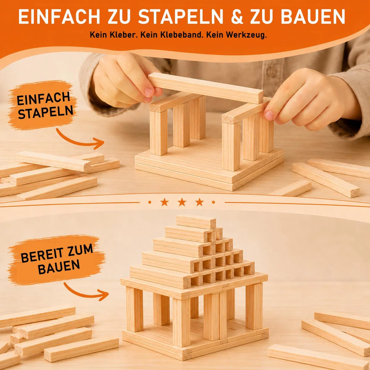 Liangding Blocchi di Costruzione in Legno Naturale – 100 Pezzi Montessori 100x20x7 mm, Gioco Educativo e Creativo per Bambini, Fai-da-te e Attività Manuali