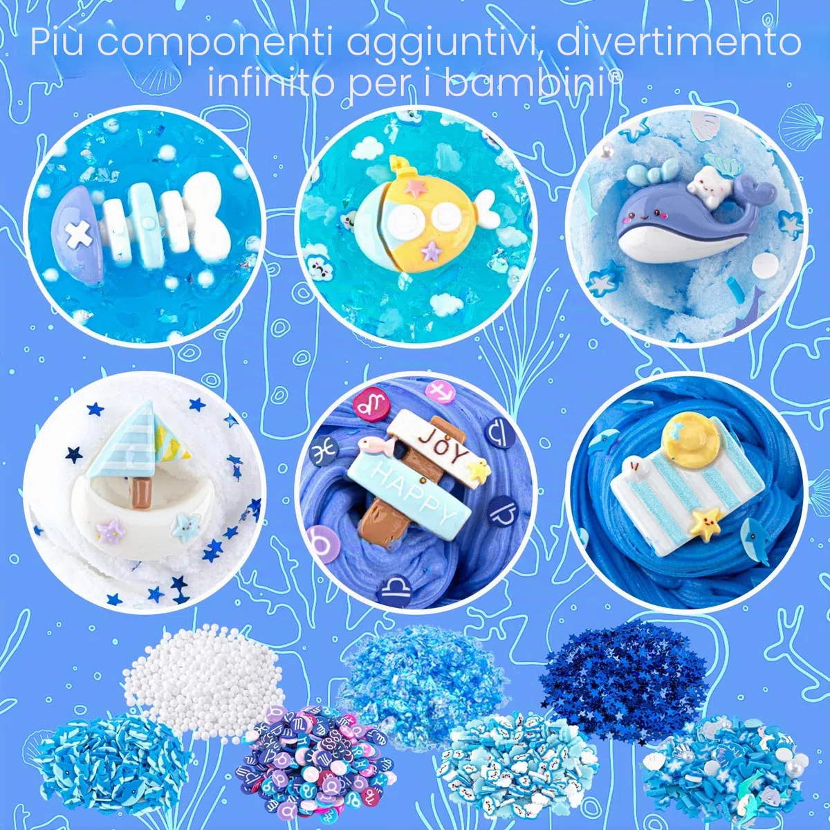 6 Confezioni Kit Slime Blu - Cloud, Butter & Clear, Croccante per Bambini con Aggiunte, Bomboniere per Feste, per Ragazze e Ragazzi, 360ml (Oceano)
