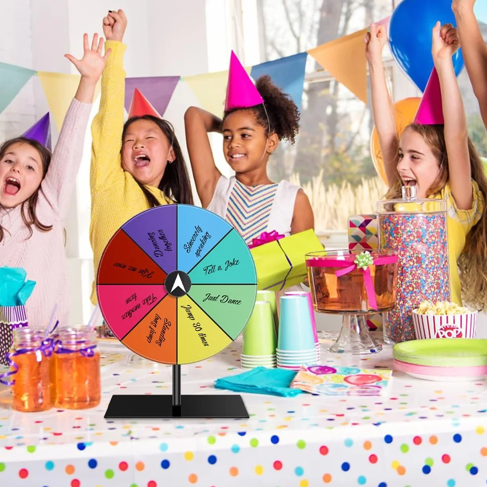Mineup Ruota della fortuna, Ruota Dei Premi Che Gira, Ruota della roulette colorata, Color Roulette Wheel Stand con Pennarello e Cancellino, 8 slot, Tabletop Prize Wheel per fiere, carnevali, festival
