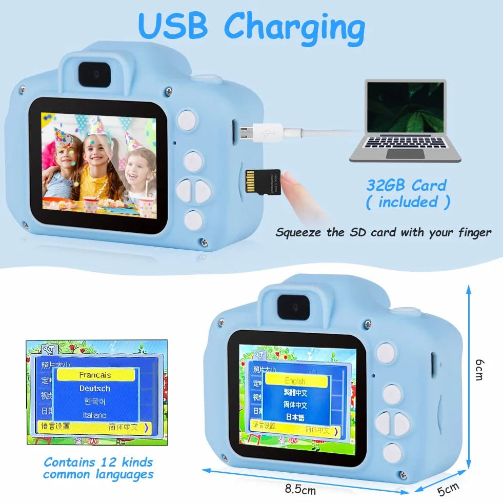 OSDUE Fotocamera per Bambini, 40MP Video HD con Schermo da 2 Pollici, Videocamera Digitale con Scheda 32GB - Regali per Ragazze e Ragazzi 3-10 Anni