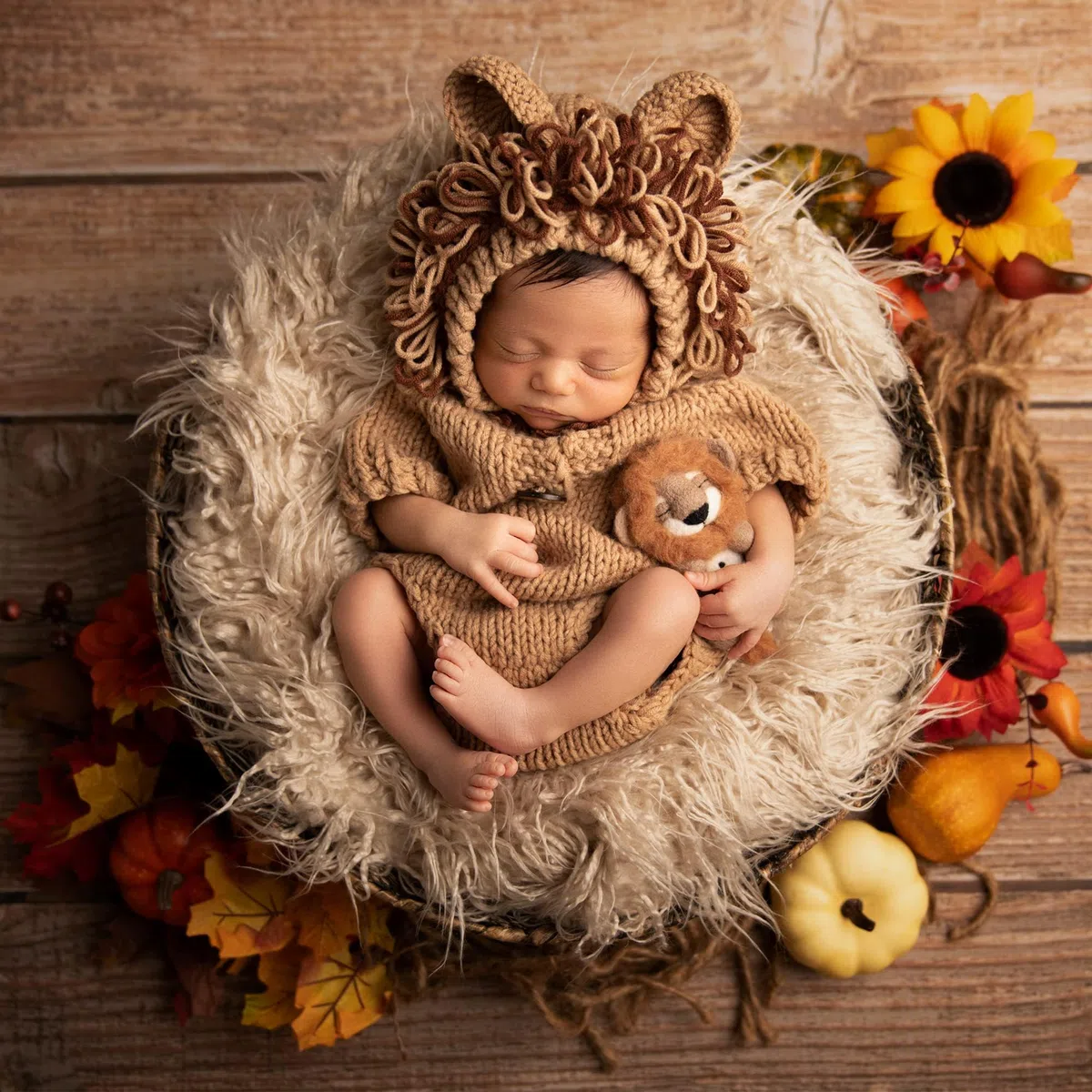 Abiti Fotografici Neonati Bambini Uncinetto Lavorato a Maglia Photoshoot Props Animal Costume Set, Tutina Realizzata a Maglia per Neonato, Motivo Leoncino