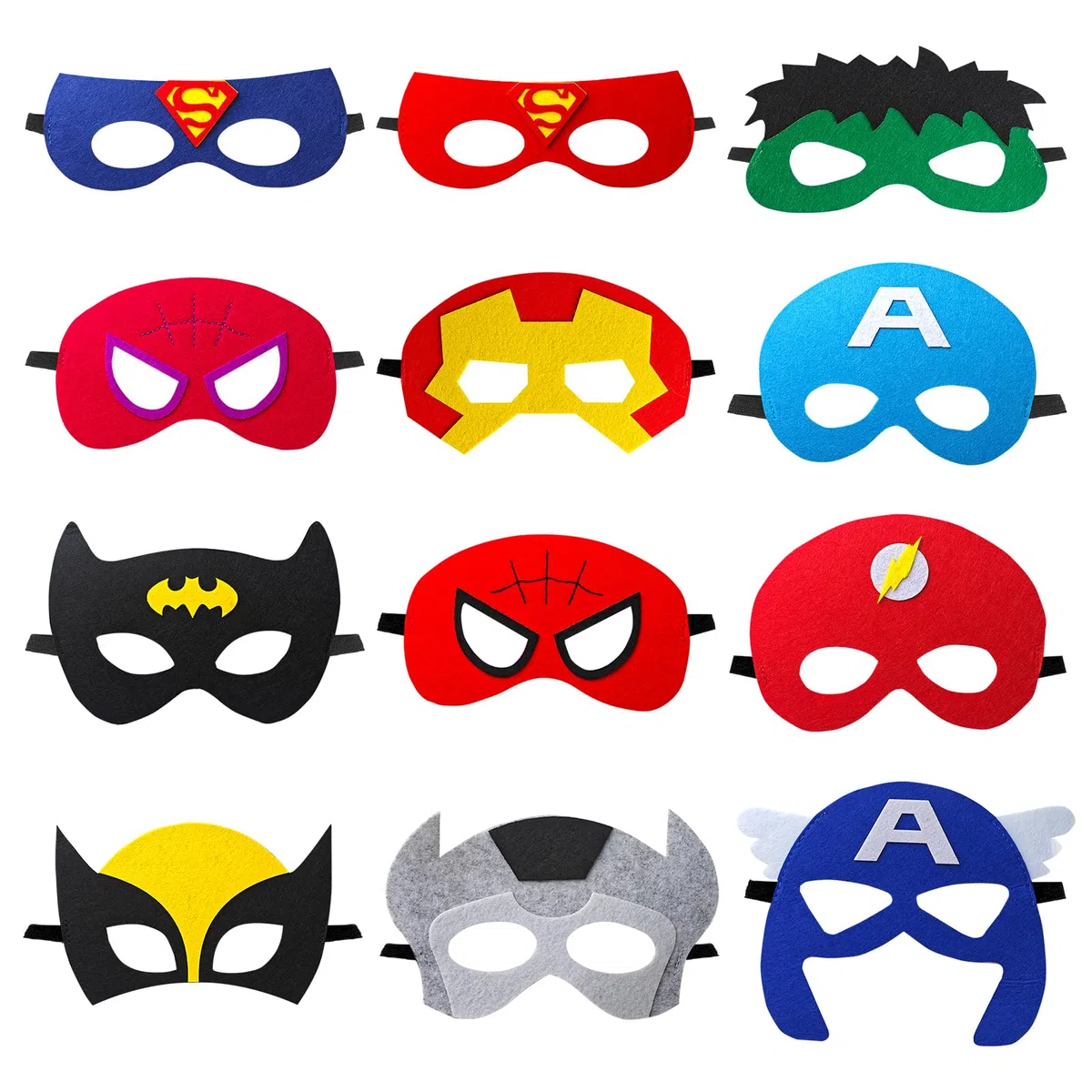 Set di maschere per feste, 12 pezzi, maschere in feltro per bambini, per Halloween, carnevale e costumi di carnevale, regali di compleanno per ragazzi e ragazze