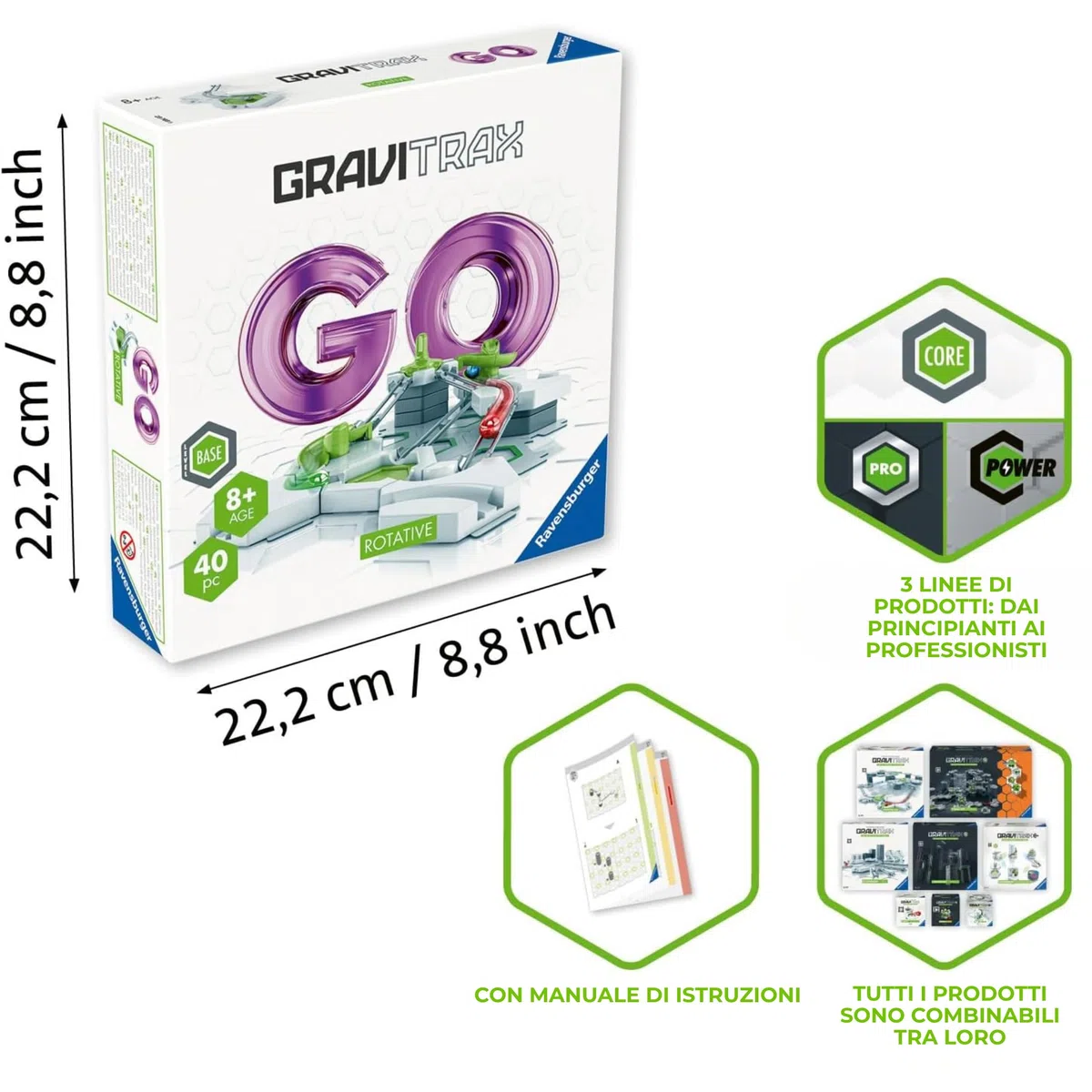 Ravensburger - GraviTrax: Go Rotative, Pista biglie 40 pezzi, Rompicapo bambini e adulti, Giochi bambini 8 anni e più, Gioco Interattivo ed Educativo STEM, Compatibile con tutti i produtti GraviTrax