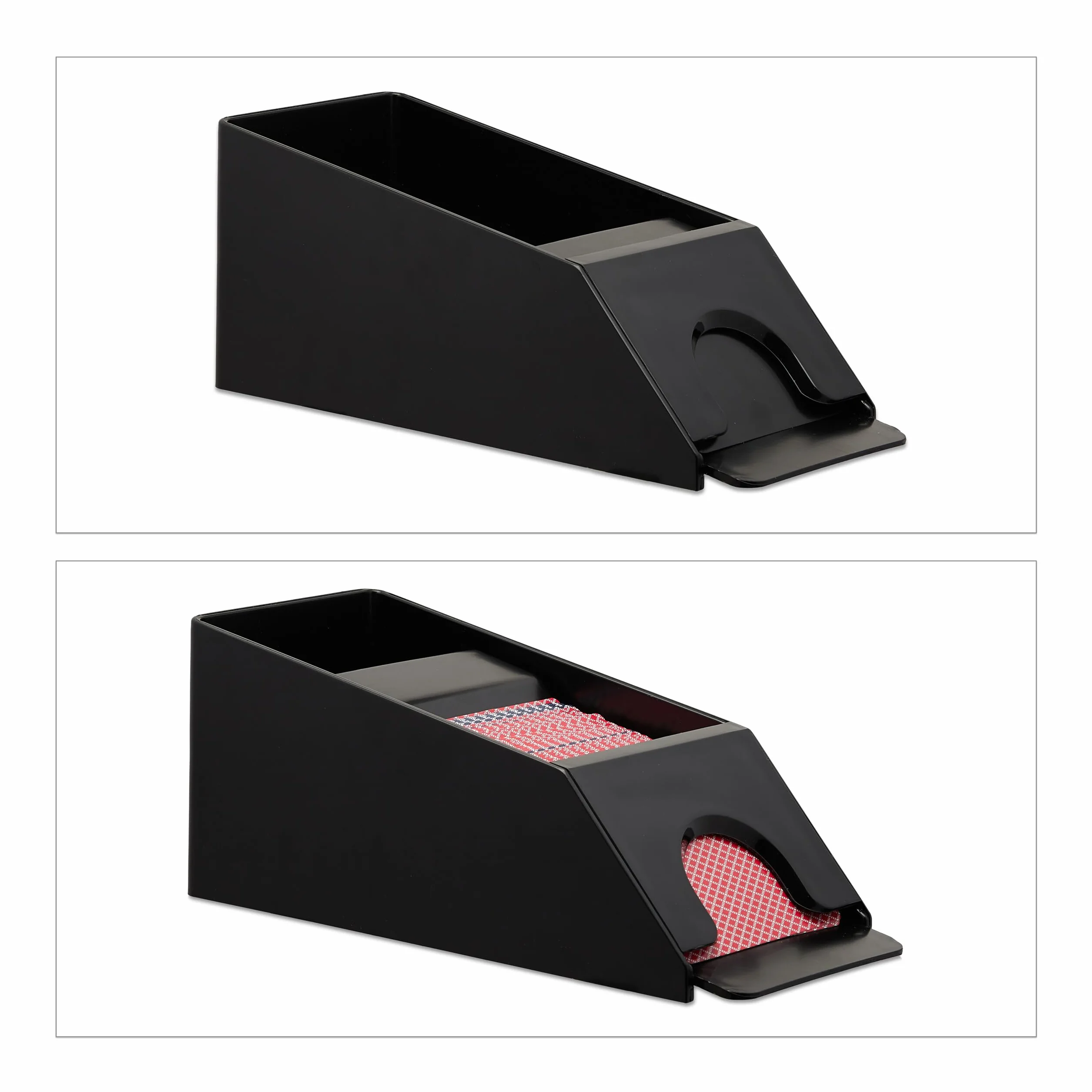 Relaxdays Distributore Carte da Gioco, Dispenser con 4 Mazzi, Dealing Shoe Black Jack, in Plastica, 10x10x25 cm, Nero