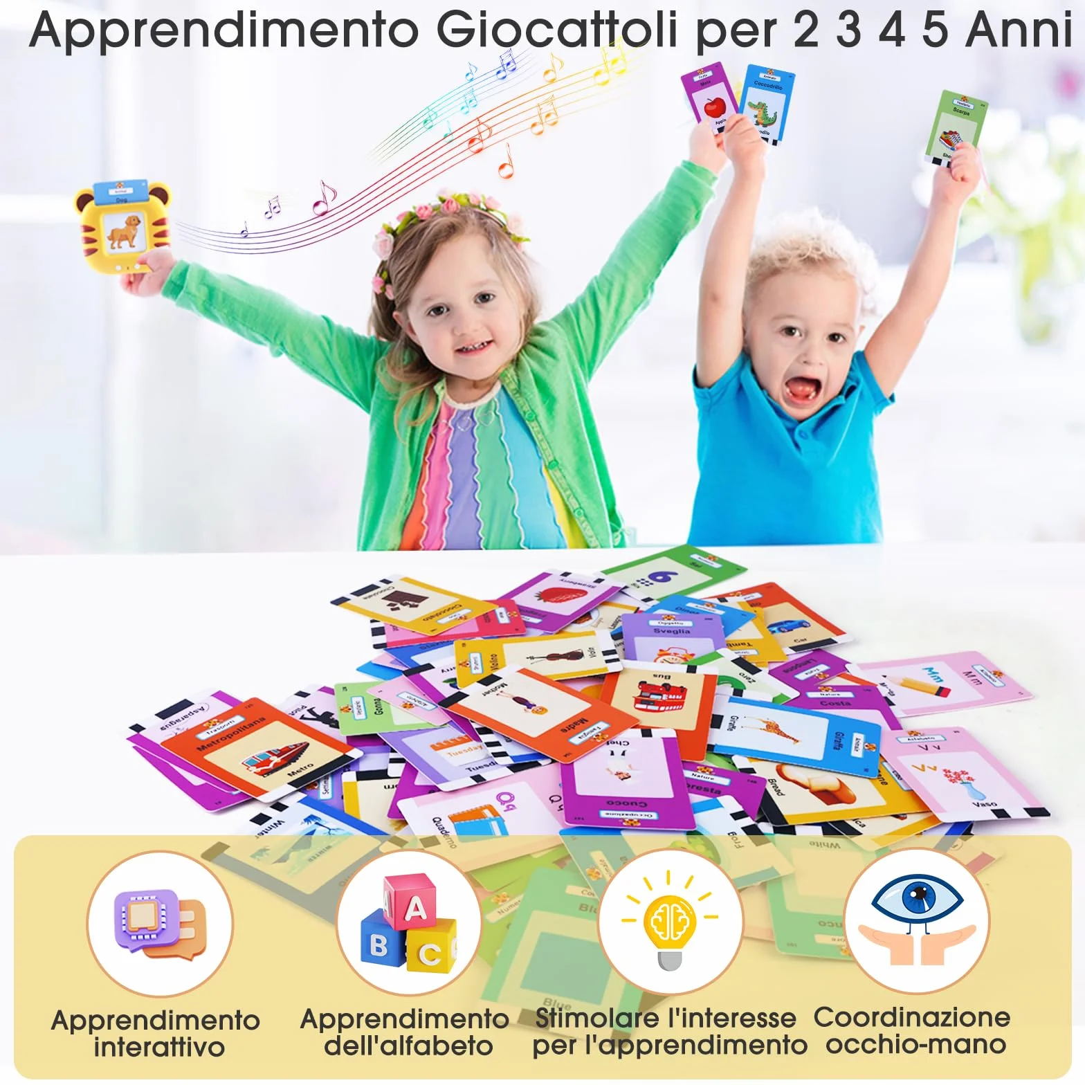 CUTEEEE Schede Flash Cards Parlanti Italiano Inglese, Giochi Bambini Educativi 1 2 3 4 5 6 Anni, Talking Carta Flash Regalo, Giocattoli Apprendimento Interattivi 224 Parole