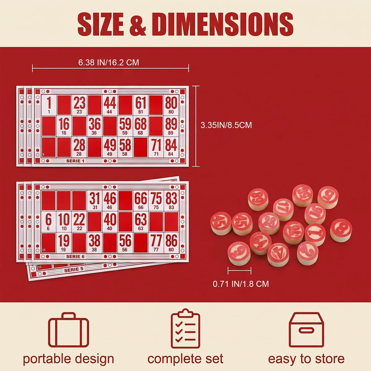 Tombola Classica Bingo Set con 90 Numeri in Legno e 48 Cartelle, Gioco di Società Tradizionale per Bambini e Adulti