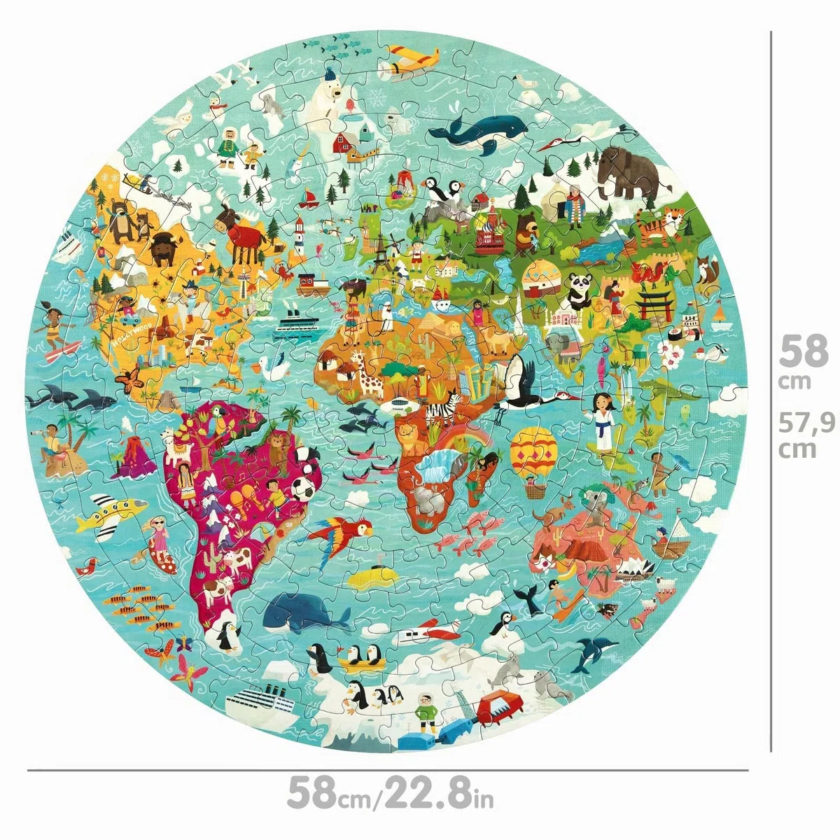 Boppi Mondo Puzzle Con Animali - 150 Pezzi Per Bambini da 5 a 8 Anni - Giochi Da Tavolo Con Porta Puzzle Rotondo - Diametro 58cm Ecofriendly