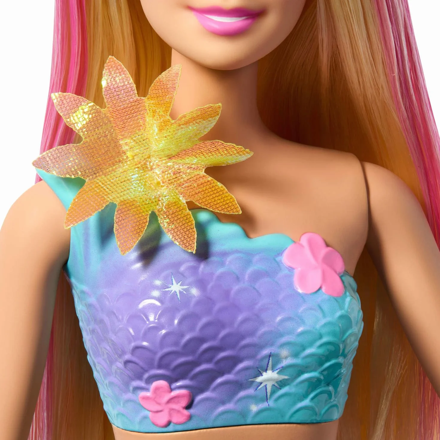 Barbie - Sirena Magia Floreale, bambola dai capelli biondi con coda sfumata e fascia con perle, magica sorpresa e fiori che sbocciano inclusi, giocattolo per bambini, 3+ anni, JDM72, Viola