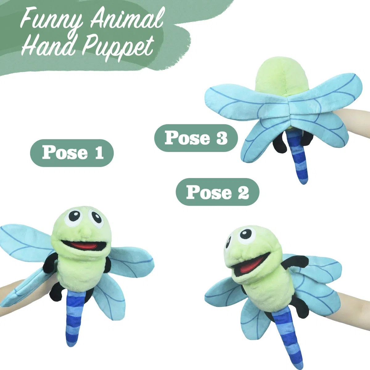 lilizzhoumax burattino di mano di libellula Simulazione Animale libellula Peluche gioco di ruolo giocattoli interattivi per la prima educazione dei bambini decorazione della casa animali dello insetto