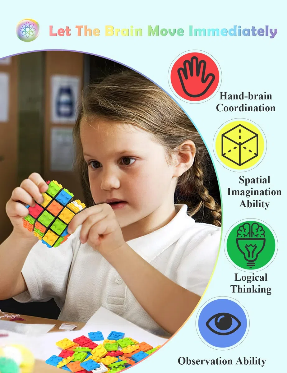 ROXENDA cubo di Compatibile con i Lego 3x3 Cubo Magico, Speed Cube cubo 3D rapido, per divertimento di bambini e adulti (nero)