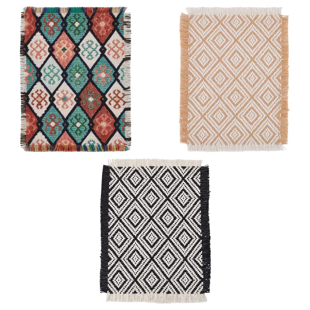 FINGERINSPIRE 3Pz Miniature Tappeti Casa delle Bambole 1/12 Scala Moderna Geometrica Casa delle Bambole Miniatura Tappeto, 12x17cm Rettangolo Rombo Mini Coperta Mini Abitazione Accessori