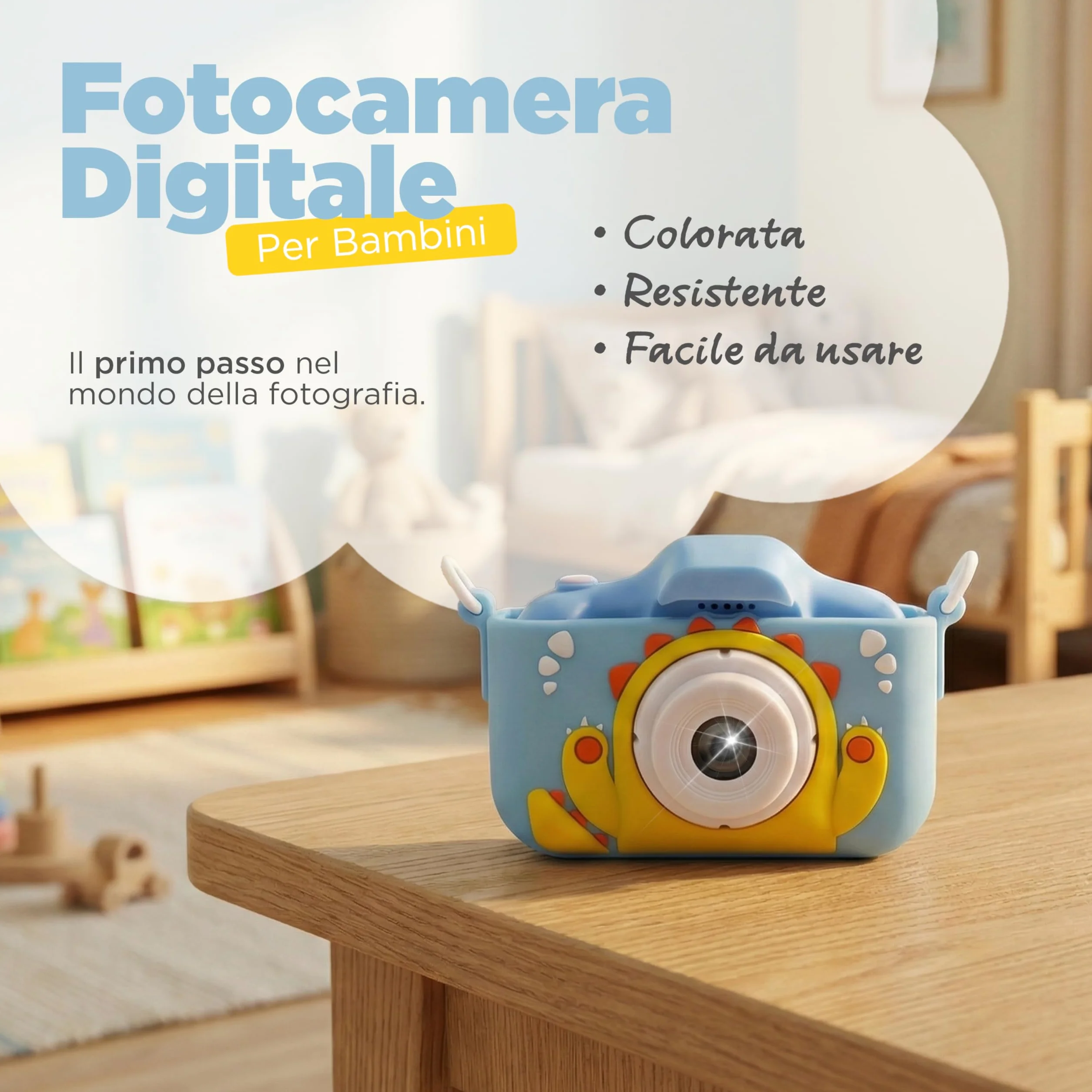Fotocamera Digitale Bambini con Video HD, Giochi Integrati e Filtri Divertenti, Macchina Fotografica per Bambini con Cover in Gomma Antiurto, Display LCD, Micro SD Inclusa, Giocattolo Educativo