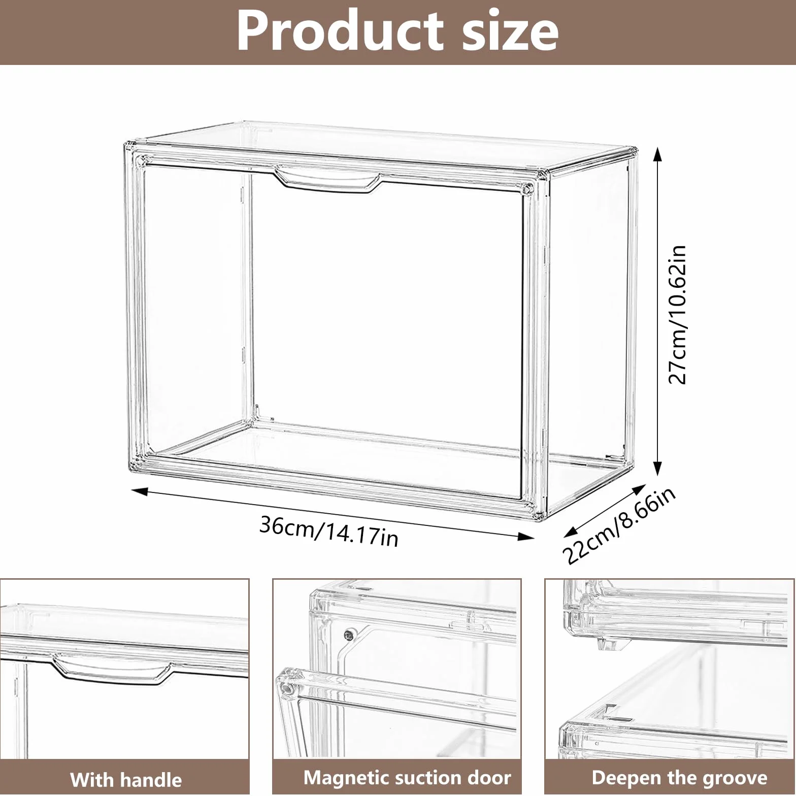Vetrinetta Espositiva in Acrilico Trasparente - Vetrina per Collezioni - Figure Display Cabinet - Perfetta per Figurine, Borse, Scarpe, Anti-Polvere con Porta Magnetica e Maniglia - 36x27x23 cm