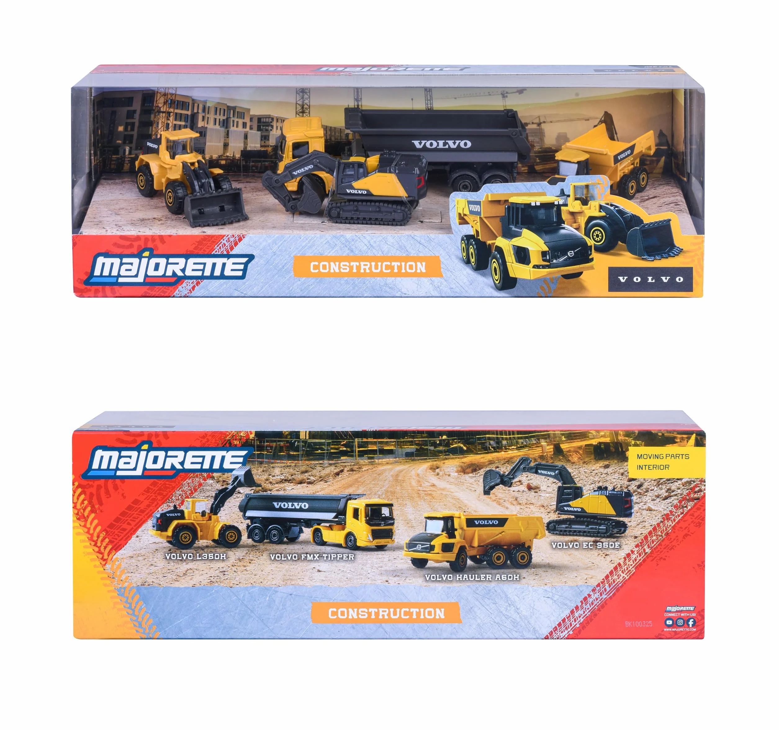 Majorette – Volvo Construction 4 Pieces Giftpack – Set Veicoli da Cantiere in Metallo, 4 Mezzi da Costruzione con Parti Mobili, 8503105000S06, Giocattolo per Bambini dai 3 Anni in su