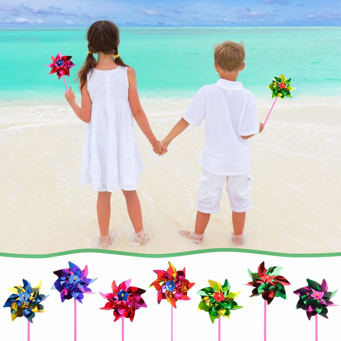 QINERSAW 100 Pezzi Girandole Colorate Girandole in Plastica Arcobaleno Girandole da Giardino Girandole Bambini per Prato da Giardino, Fai da te, per Feste di Bambini