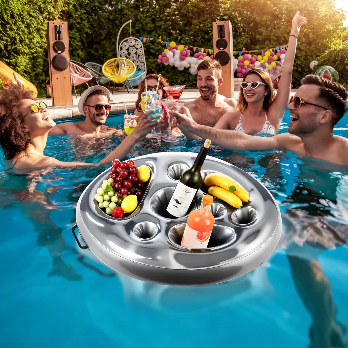 Portabibite Gonfiabile Portabevande 2-in-1 Vassoio Galleggiante Portabicchieri Galleggiante per Scaffali Galleggianti di Bevande alle Feste Estive in Piscina