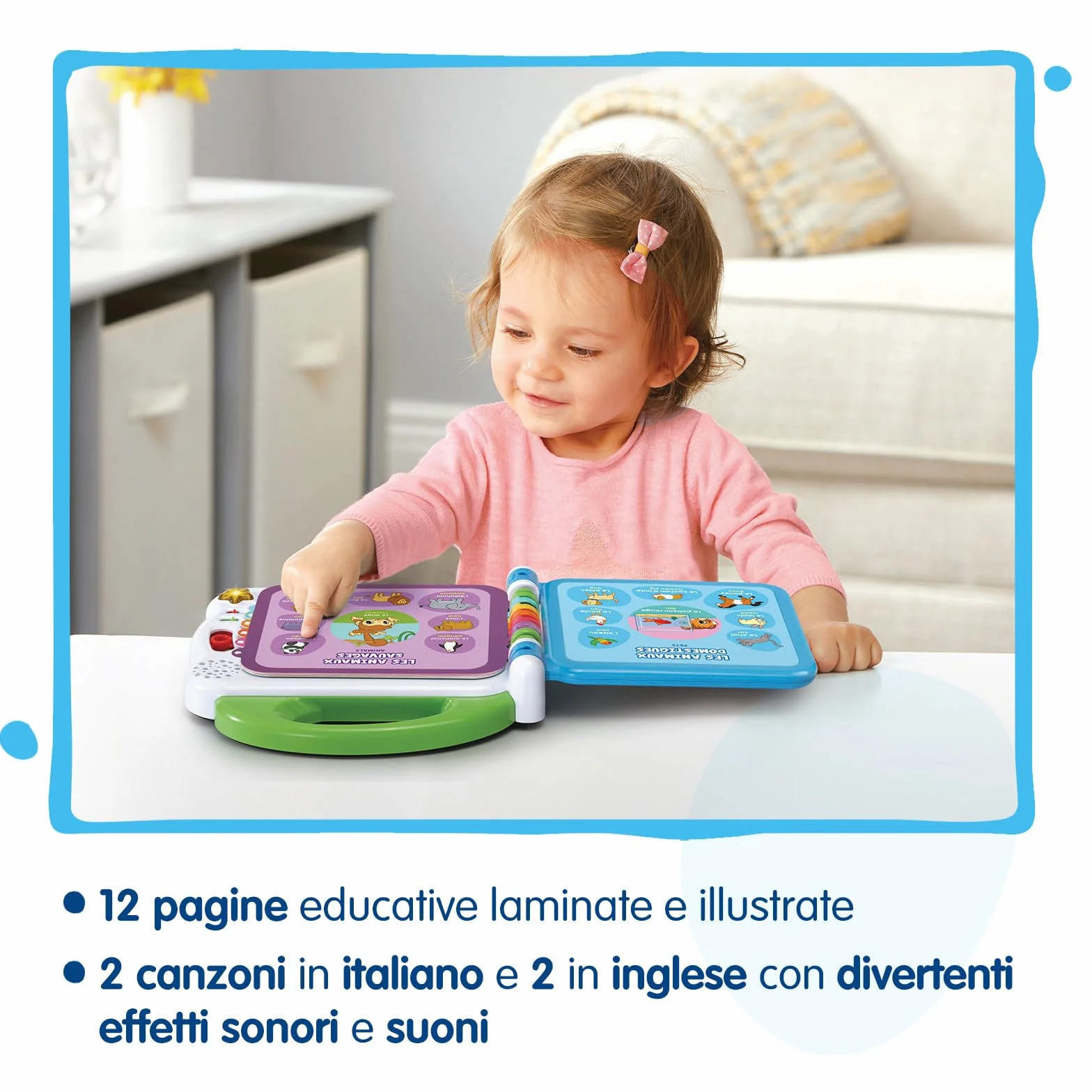 VTech Il Mio Primo Libro Illustrato - Le Mie Prime 100 Parole, Libro Bilingue Sensoriale per Bambini, Lingua Italiana e Inglese, Gioco Neonato con 3 Modalità, Batterie Incluse, 18 Mesi - 4 Anni