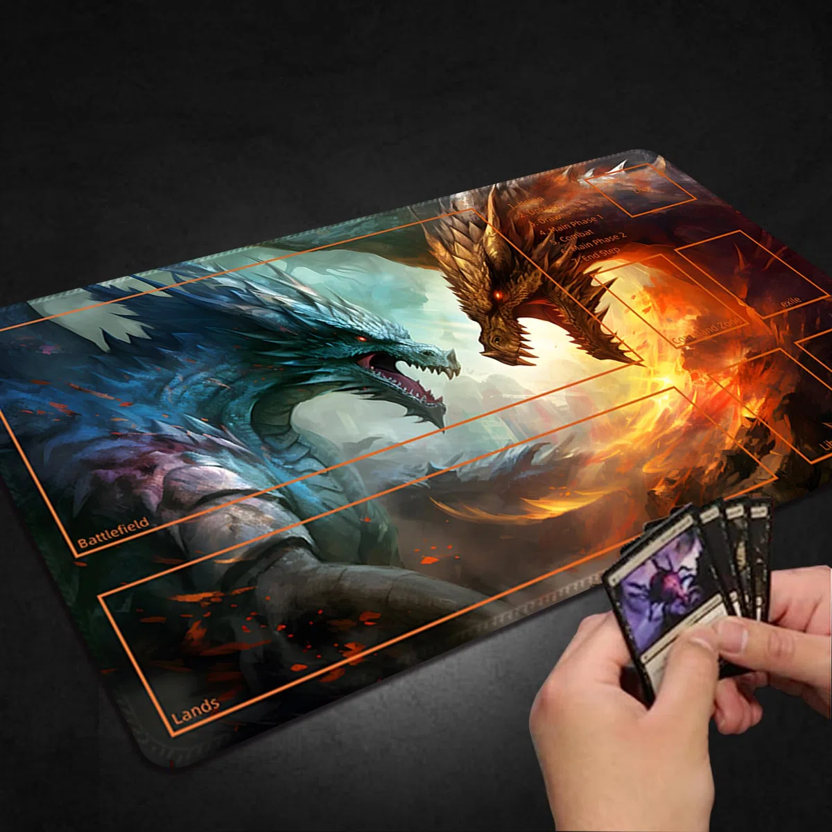 Tappetino da gioco per MTG, con borse di stoccaggio, 61 x 35,6 cm, TCG e tappetino da gioco da tavolo per carte, con zone per mouse e tappetino magico