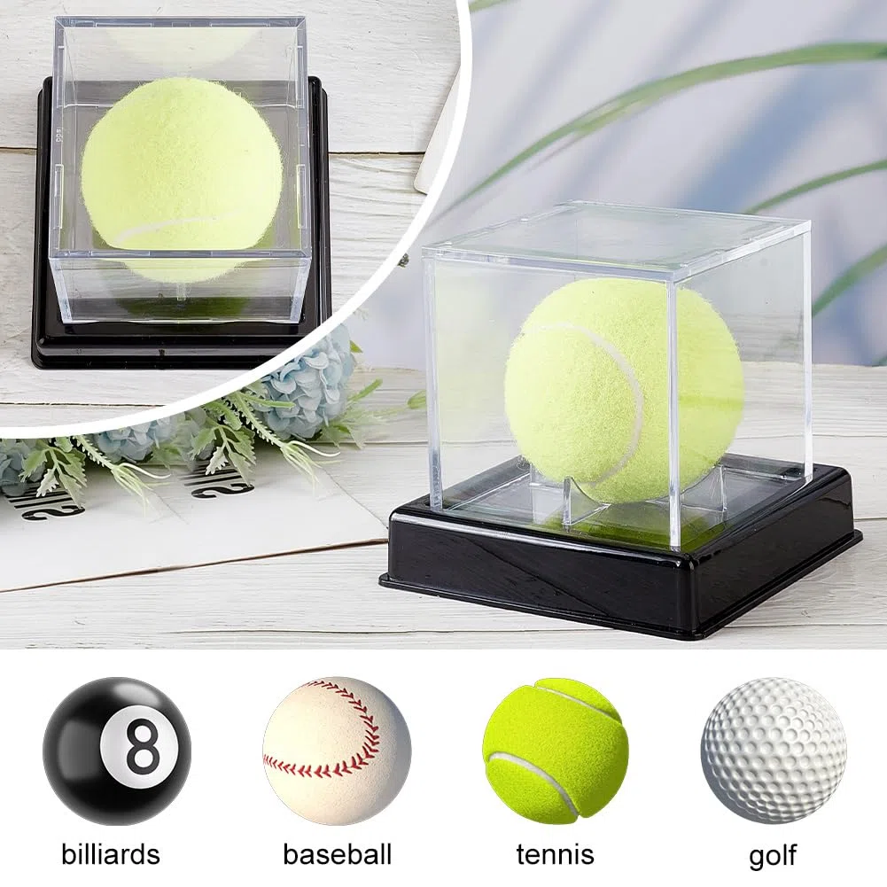 OLYCRAFT Espositore per palline da tennis in acrilico 10.5 x 10.5 x 10 cm Scatola trasparente con base nera Piccolo espositore quadrato per Baseball Tennis Cimeli Riporre ed Esporre Cimeli Sportivi