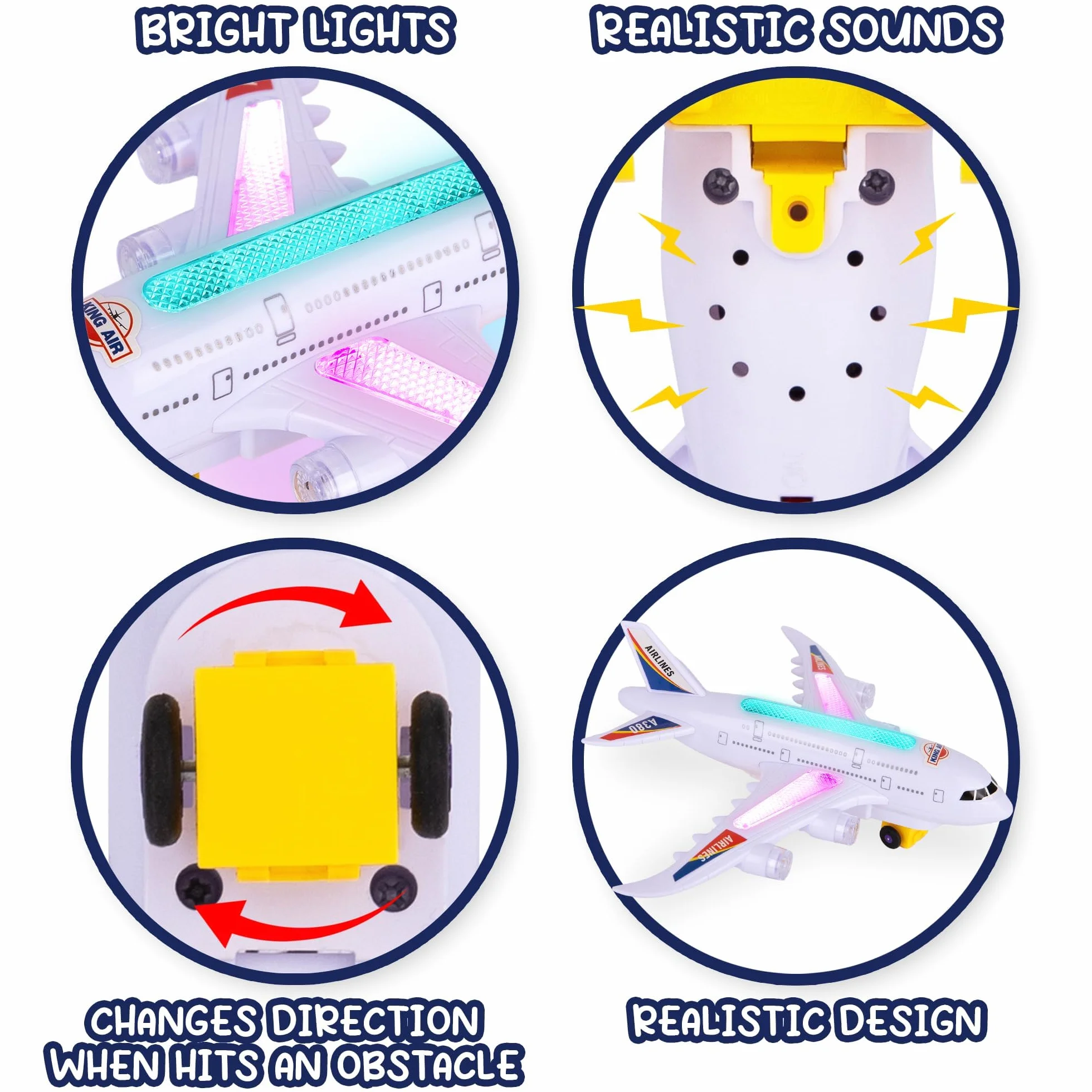 Aereo Giocattolo con Luci, Aeroplano Giocattolo, Con Suoni di Decollo, Luci LED- Funzione Bump-And-Go, Adatto Come Regalo di Compleanno per Bambini e Bambine dai 4 Agli 8 Anni
