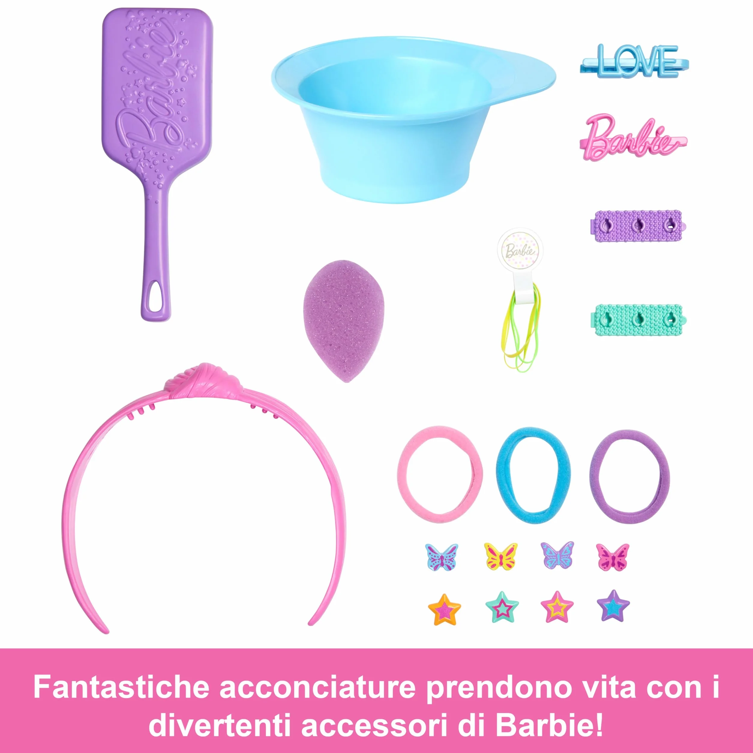 Barbie - Styling Head Deluxe, capelli biondi con oltre 20 accessori per acconciature, fermagli per capelli a stella o farfalla cambia colore, giocattolo per bambini, 3+ anni, JFG81